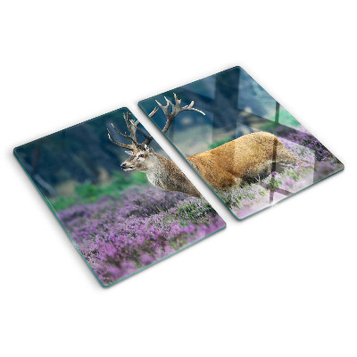 Planche à découper en verre Cerf dans un paysage de lavande