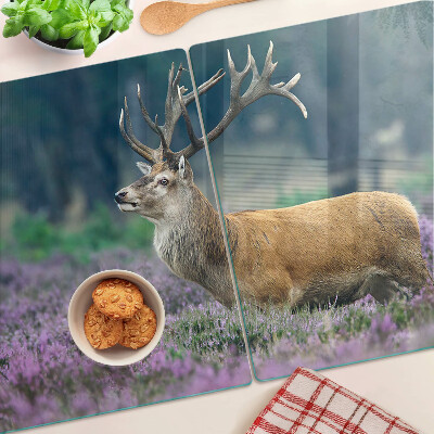 Planche à découper en verre Cerf dans un paysage de lavande