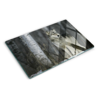 Planche à découper verre Un loup dans un décor forestier