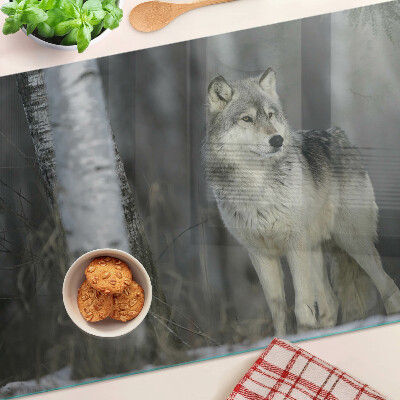 Planche à découper verre Un loup dans un décor forestier