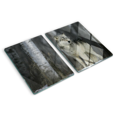 Planche à découper verre Un loup dans un décor forestier