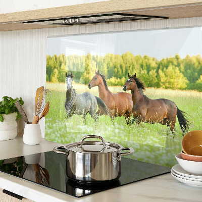 Planche à découper verre Une rencontre de chevaux dans le champ