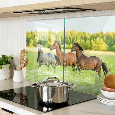 Planche à découper verre Une rencontre de chevaux dans le champ