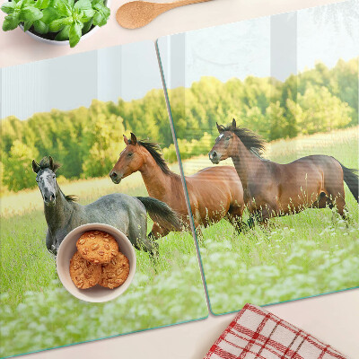 Planche à découper verre Une rencontre de chevaux dans le champ
