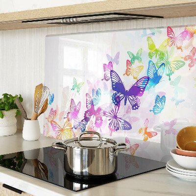 Planche à découper verre Un motif de papillons colorés s'envolant