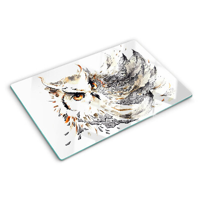 Planche à découper verre Chouette avec des plumes
