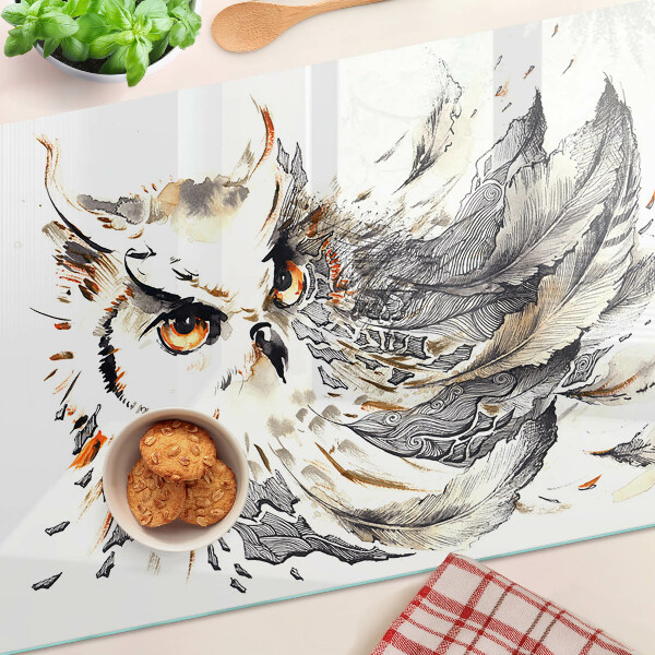Planche à découper verre Chouette avec des plumes