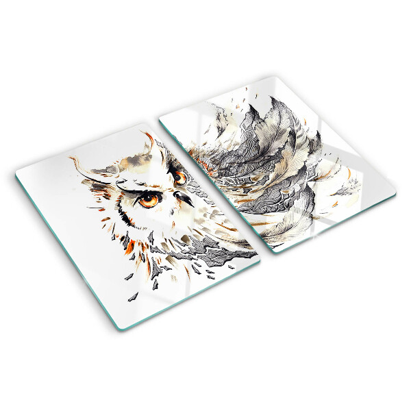 Planche à découper verre Chouette avec des plumes