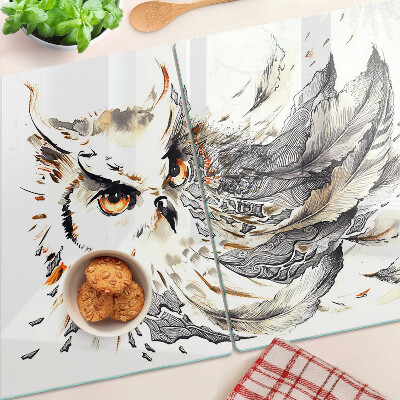Planche à découper verre Chouette avec des plumes