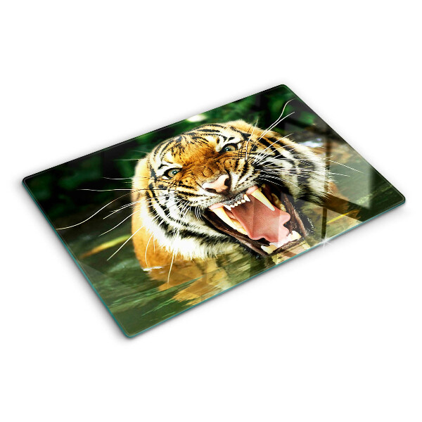 Planche à découper en verre Tigre à l'attaque