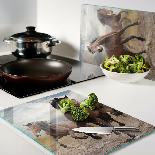 Planche à découper en verre Chevaux courant dans le pâturage