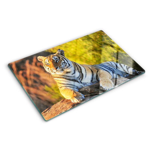 Planche à découper en verre Tigre sur fond de nature