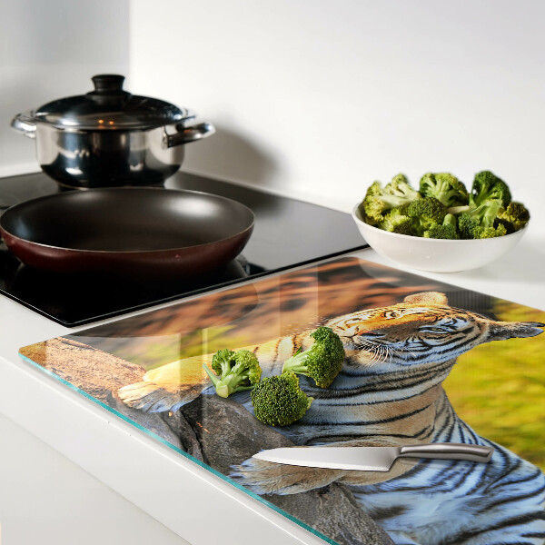 Planche à découper en verre Tigre sur fond de nature