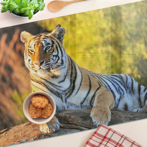 Planche à découper en verre Tigre sur fond de nature