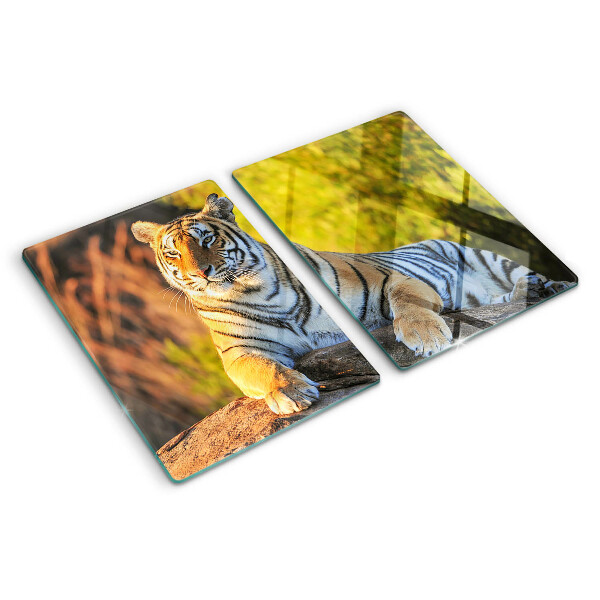 Planche à découper en verre Tigre sur fond de nature