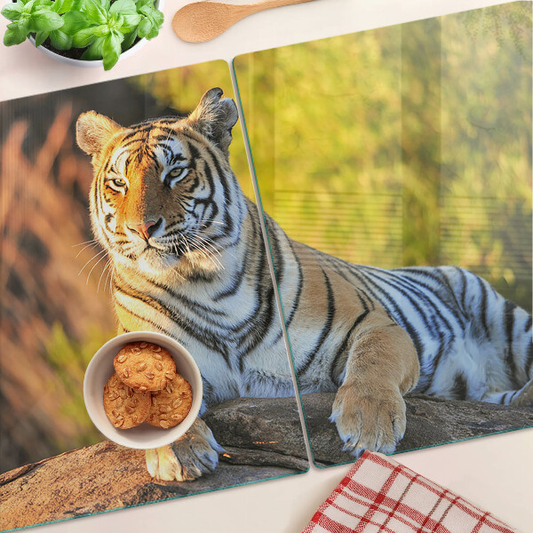 Planche à découper en verre Tigre sur fond de nature