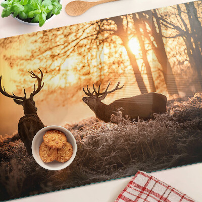 Planche à découper verre Cerf dans la forêt au coucher du soleil