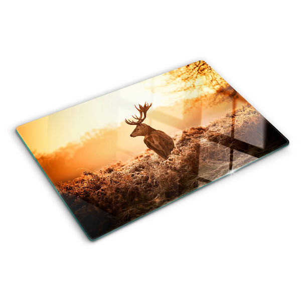 Planche à découper en verre Cerf sur fond de coucher de soleil