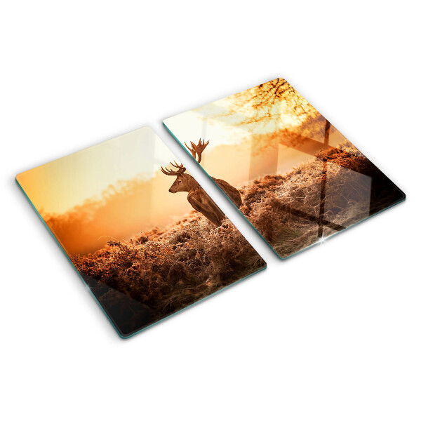 Planche à découper en verre Cerf sur fond de coucher de soleil