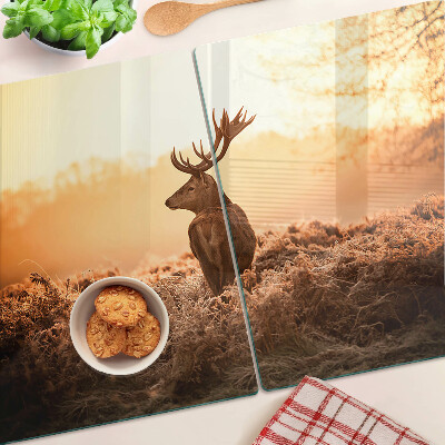 Planche à découper en verre Cerf sur fond de coucher de soleil