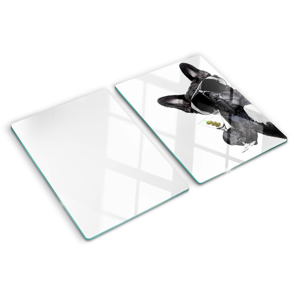 Planche à découper en verre Chien portant des lunettes de soleil