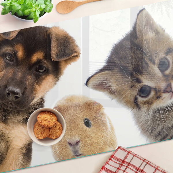 Planche à découper verre Chiens, chats, lapins
