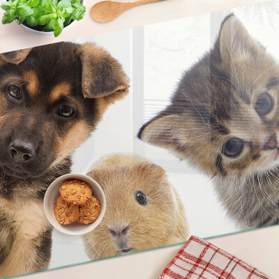 Planche à découper verre Chiens, chats, lapins