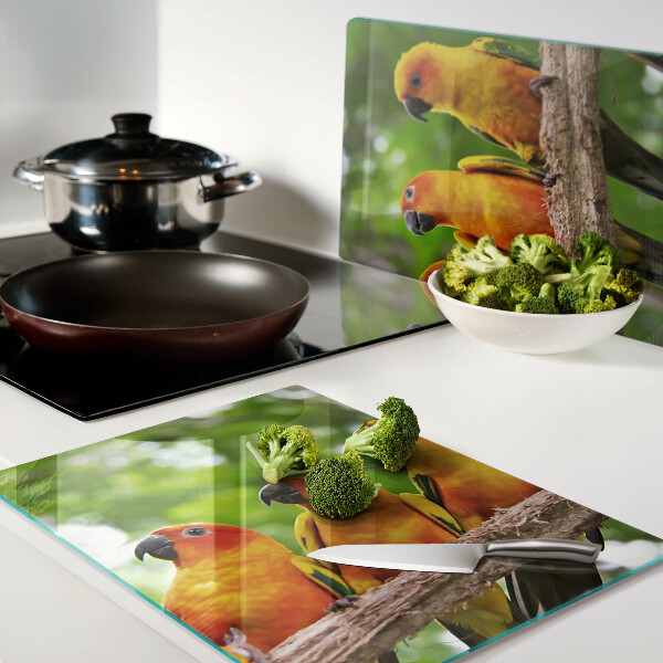 Planche à découper verre Perroquets sur une branche