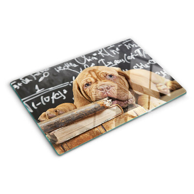 Planche à découper verre Chien avec des livres et un tableau noir