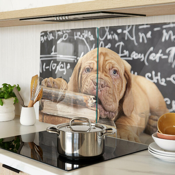 Planche à découper verre Chien avec des livres et un tableau noir