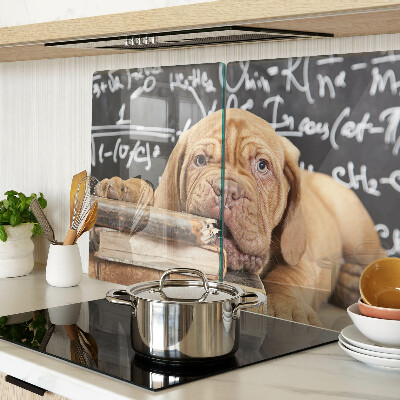 Planche à découper verre Chien avec des livres et un tableau noir
