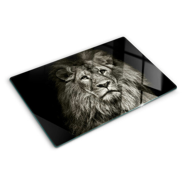 Planche à découper verre Lion en noir et blanc