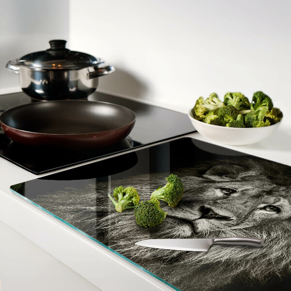 Planche à découper verre Lion en noir et blanc