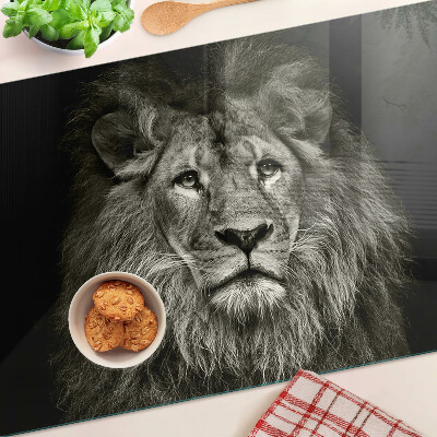 Planche à découper verre Lion en noir et blanc