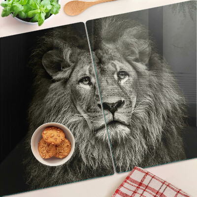 Planche à découper verre Lion en noir et blanc