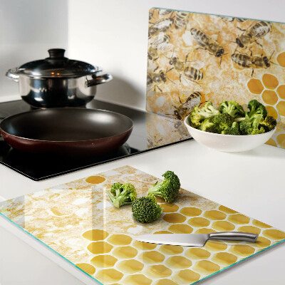 Planche à découper en verre Ruches et abeilles