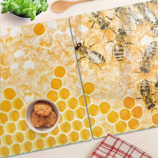 Planche à découper en verre Ruches et abeilles
