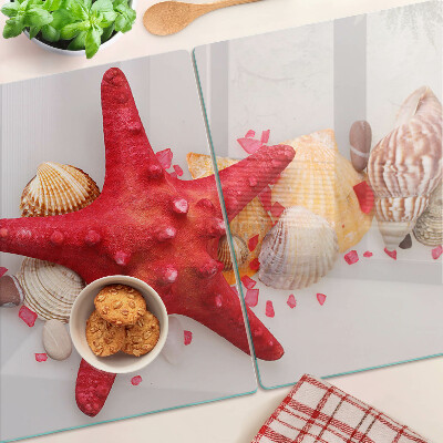 Planche à découper en verre Coquillages et étoiles de mer