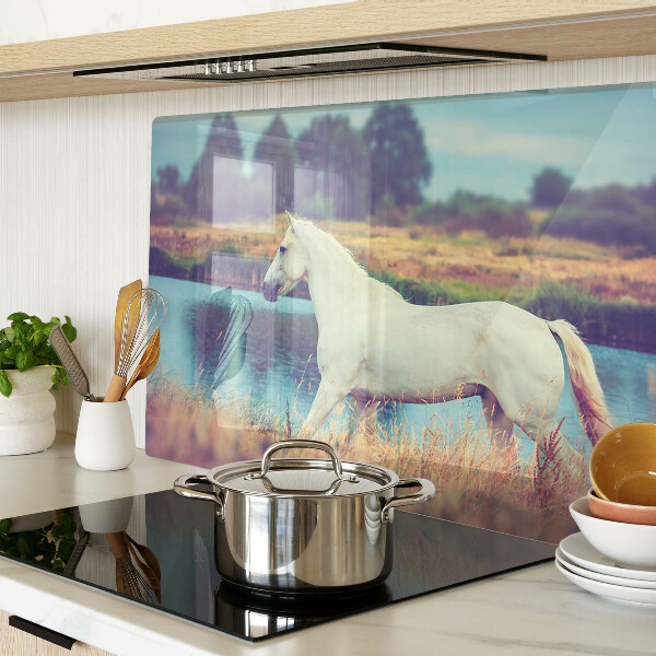 Planche à découper en verre Cheval blanc au bord de l'eau