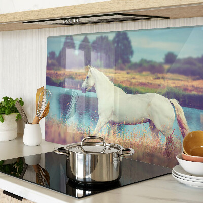 Planche à découper en verre Cheval blanc au bord de l'eau