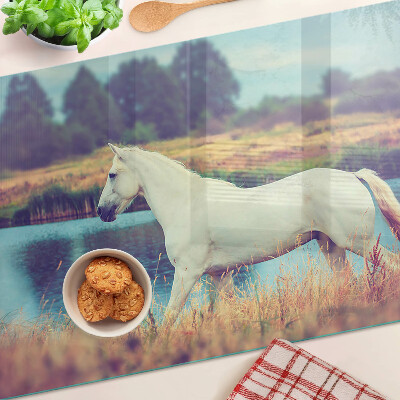 Planche à découper en verre Cheval blanc au bord de l'eau