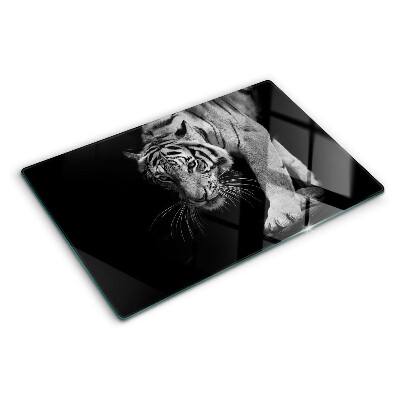 Planche à découper verre Tigre en noir et blanc