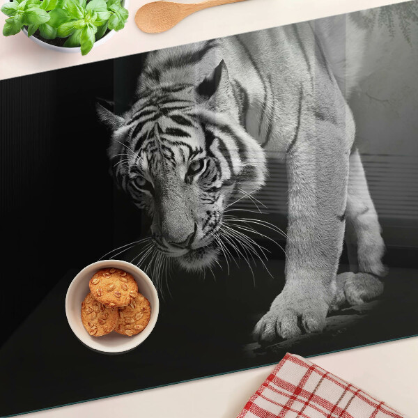 Planche à découper verre Tigre en noir et blanc