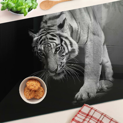 Planche à découper verre Tigre en noir et blanc
