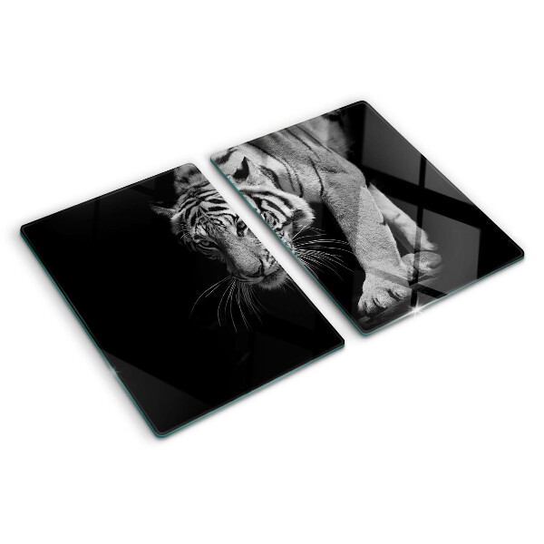 Planche à découper verre Tigre en noir et blanc