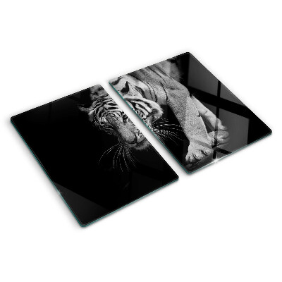 Planche à découper verre Tigre en noir et blanc