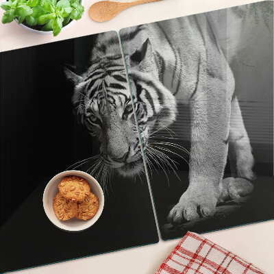 Planche à découper verre Tigre en noir et blanc