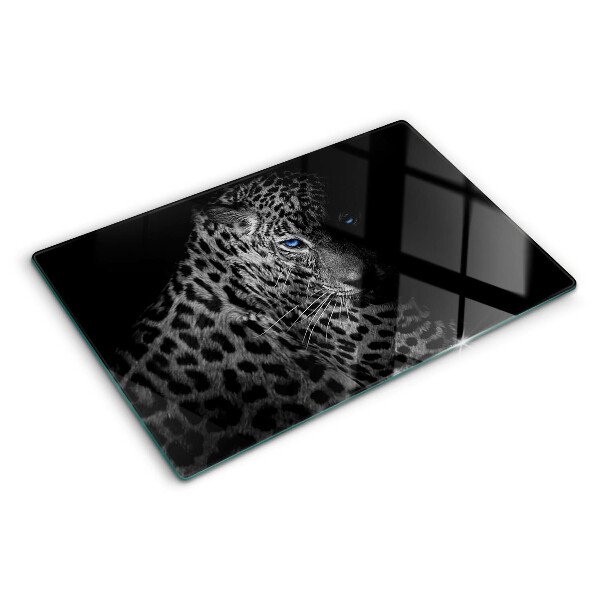 Planche à découper en verre Panthère gauche aux yeux bleus