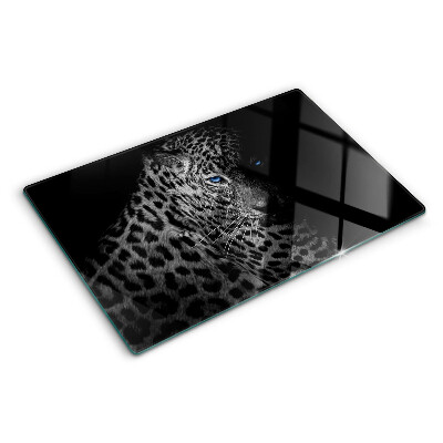 Planche à découper en verre Panthère gauche aux yeux bleus
