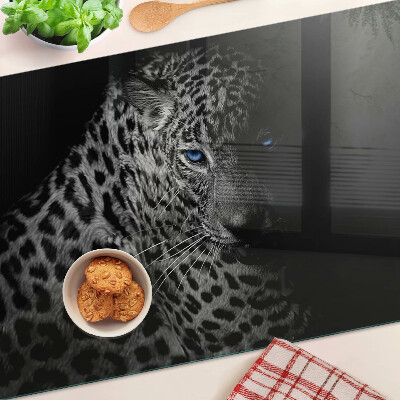 Planche à découper en verre Panthère gauche aux yeux bleus